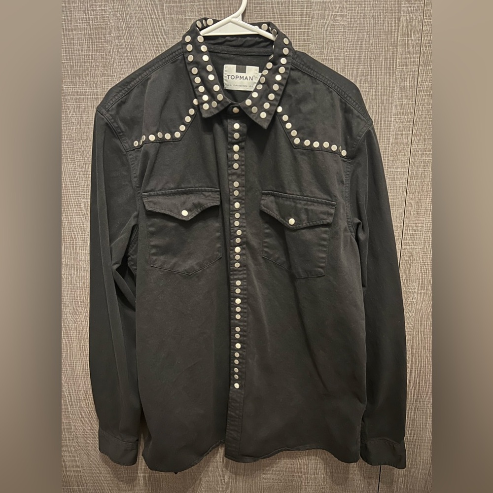 Topman Stud Embellished Black Denim Jacket size XL